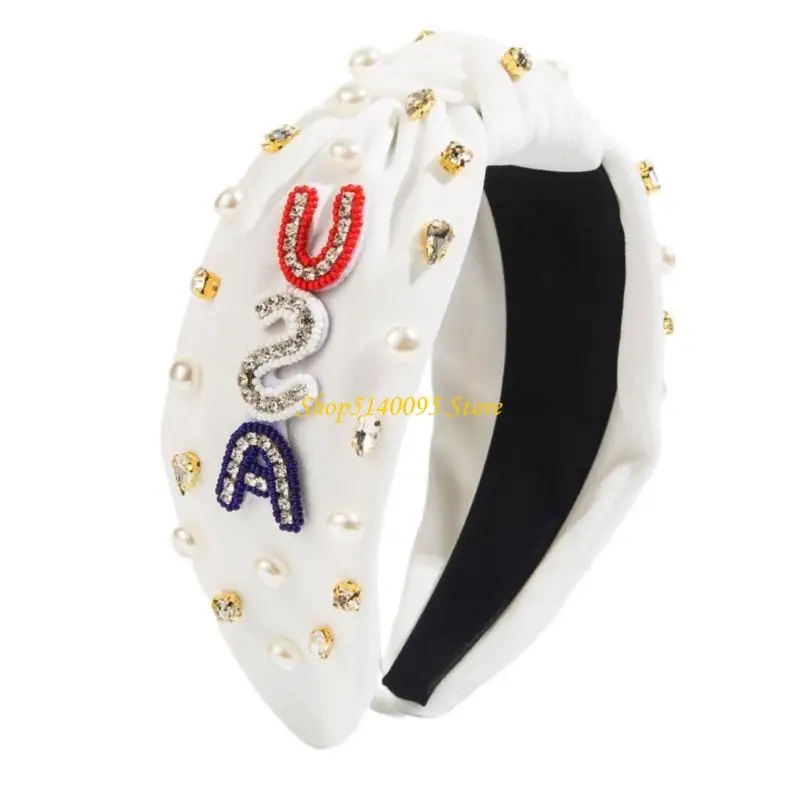 

DXAE Patriotic Hair Styling Accessory Hairband with Rhinestones Letters Pearls Studded For July 4th National Day Parties
