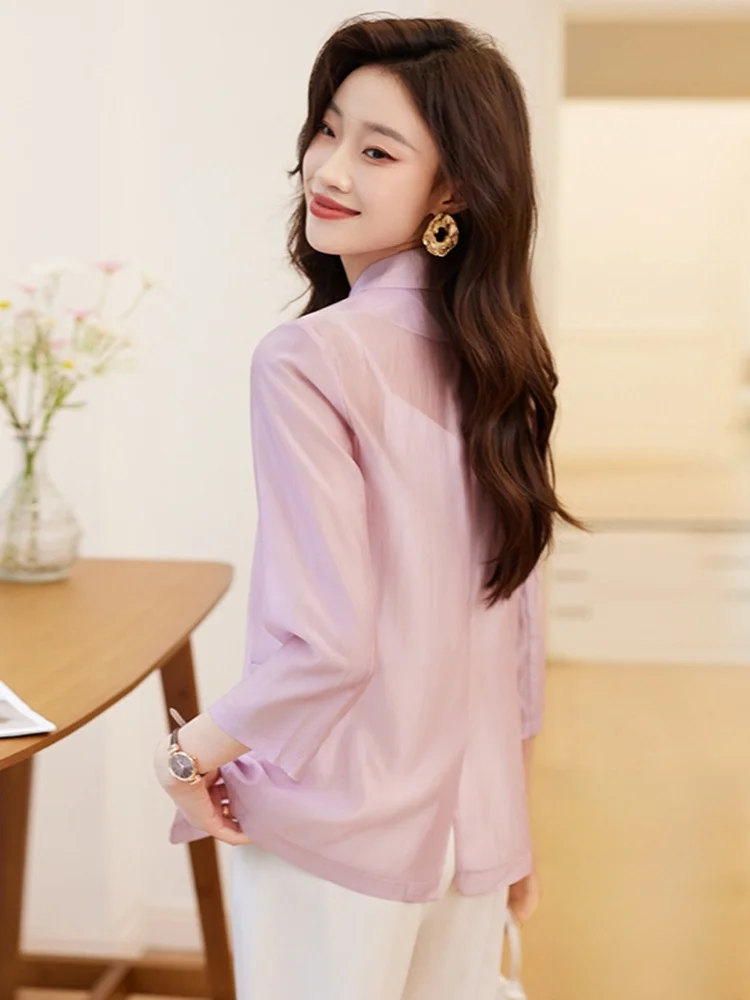 Ladies' Summer 2026 New Style Thin Silk Seven-Quarter Sleeve Small Suit Jacket Sunscreen High-End Feeling Casual Business Wear