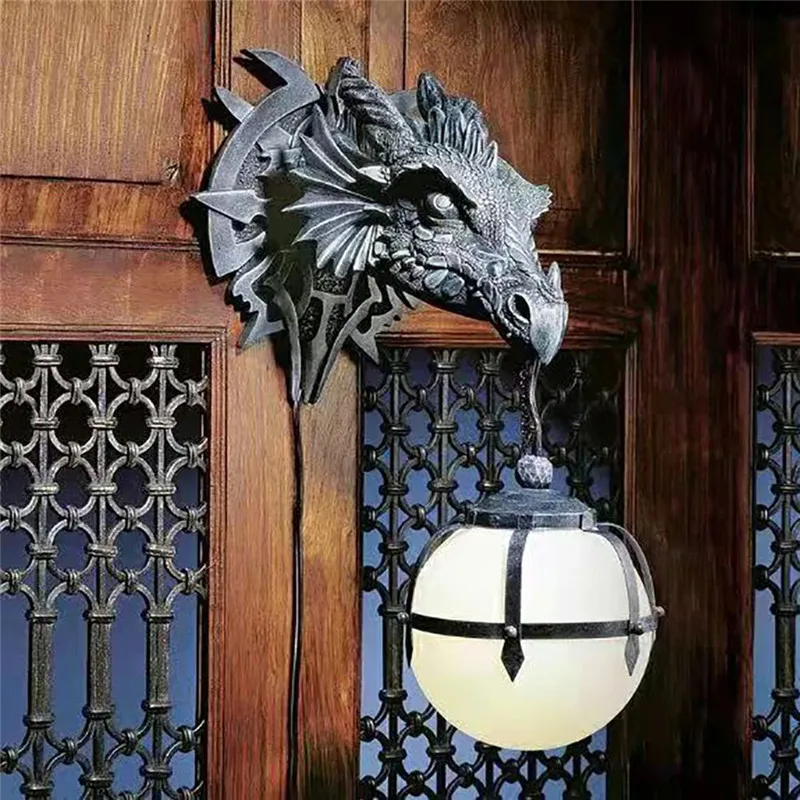 LED Dinosaur Hanging Lamp Lantern Industrial Style Resin Dragon Head Crafts Pendent Lamp Halloween Decoration Wall Decoration