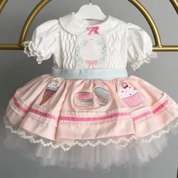 0-12Y Baby Girl Summer Ice Cream Hamburger Cake Embroidery Pink Dress for Birthday Party Holiday Photography Eid Casual B243