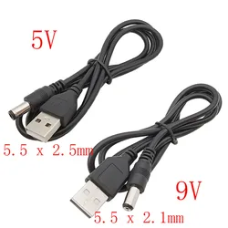 1 pz USB 2.0 tipo A maschio A 5.5x2.1mm/5.5x2.5mm 5/9V DC connettore maschio di alimentazione per piccoli dispositivi cavo USB 0.8/1M