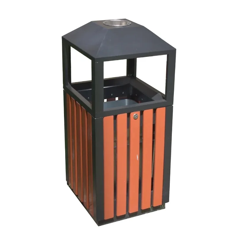 

Outdoor Street WPC Wood Recycle Garbage Bin Galvanized Sheet Waste Bin Trash Can Standing Storage Bucket Design