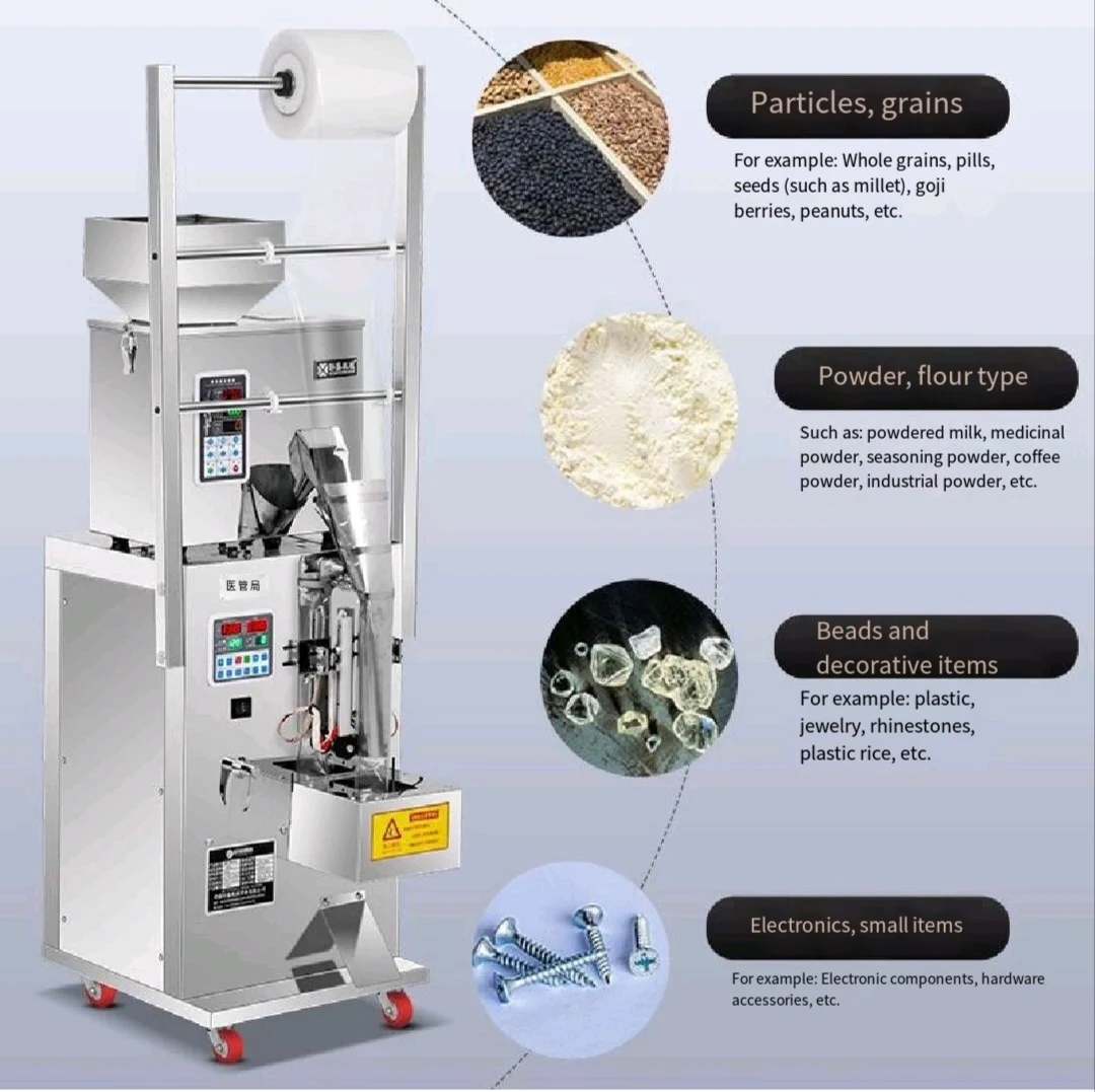 

Fully automatic weighing rice, miscellaneous grains, tea filling machine, screw hardware packaging machine, granule powder