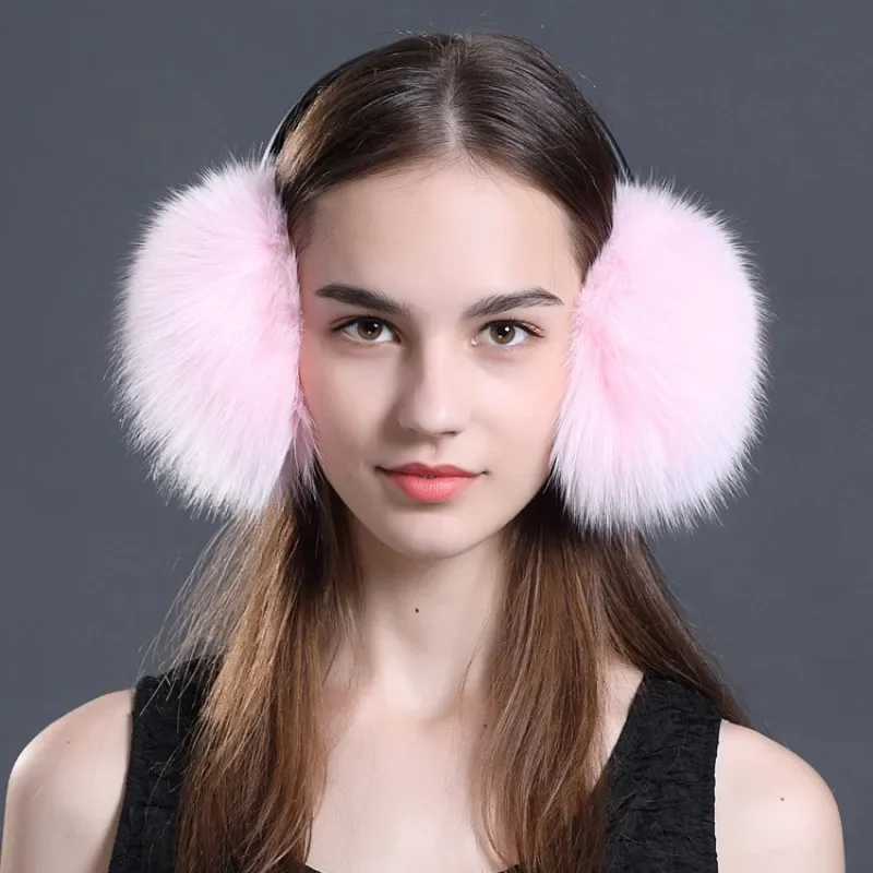 Winter Women Warm Real Fox Fur Earmuffs Girl's Earlap Ultra Large Ladies Plush Earmuff Luxury Ladies Fox Fur Earmuffs