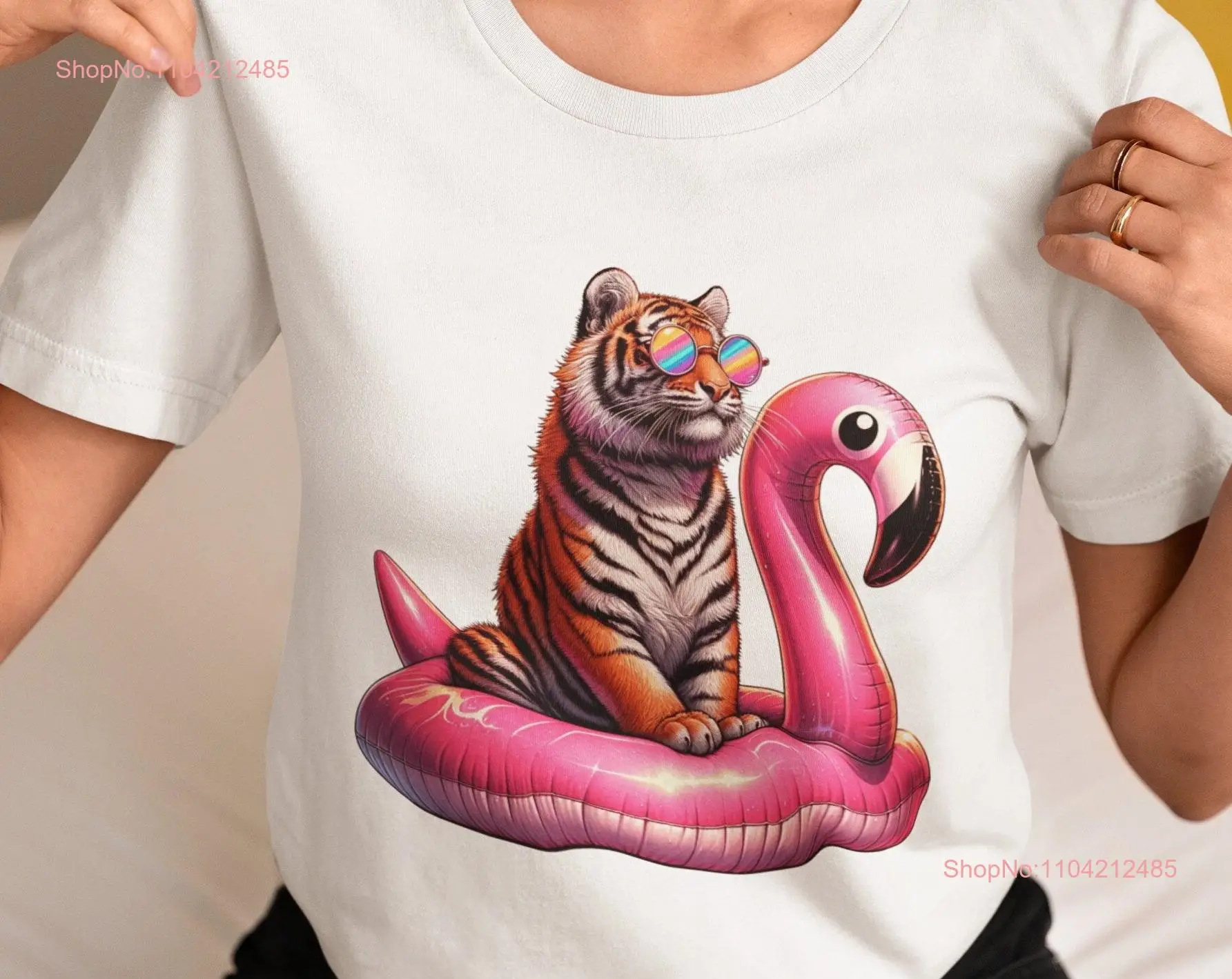 Tropical Tiger T Shirt Sunglasses Flamingo Floatie Novelty Animal Print Summer Fashion Top Casual Wear Idea