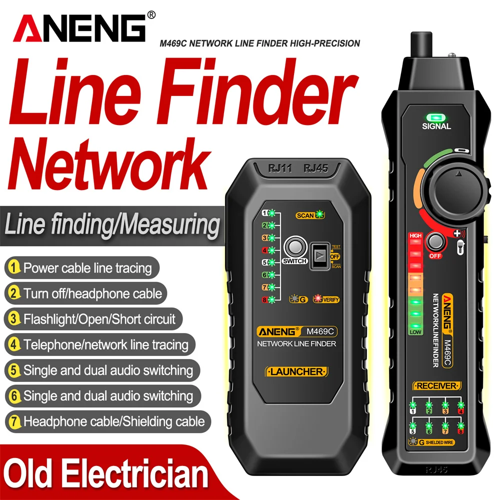

ANENG M469C Multifunction Smart Network Cable Finder RJ45 RJ11 LAN Cable Tester Finder Wire Tracker Receiver Network Repair Tool