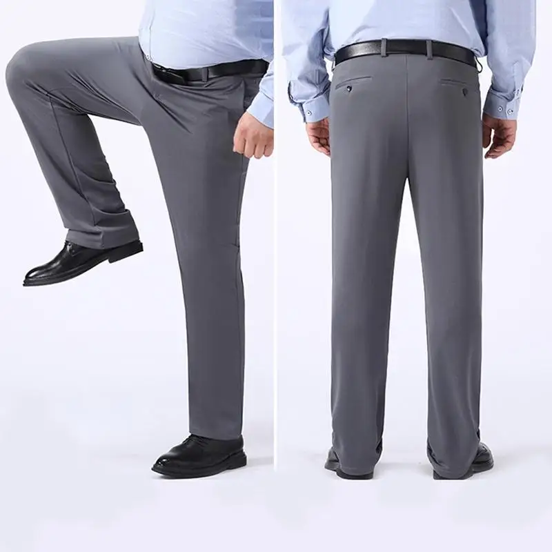 Size 34-52 Men\'s Suit Pants Formal Work Long Pants Ice Silk Elastic High Waist Large Size Loose Casual Pants