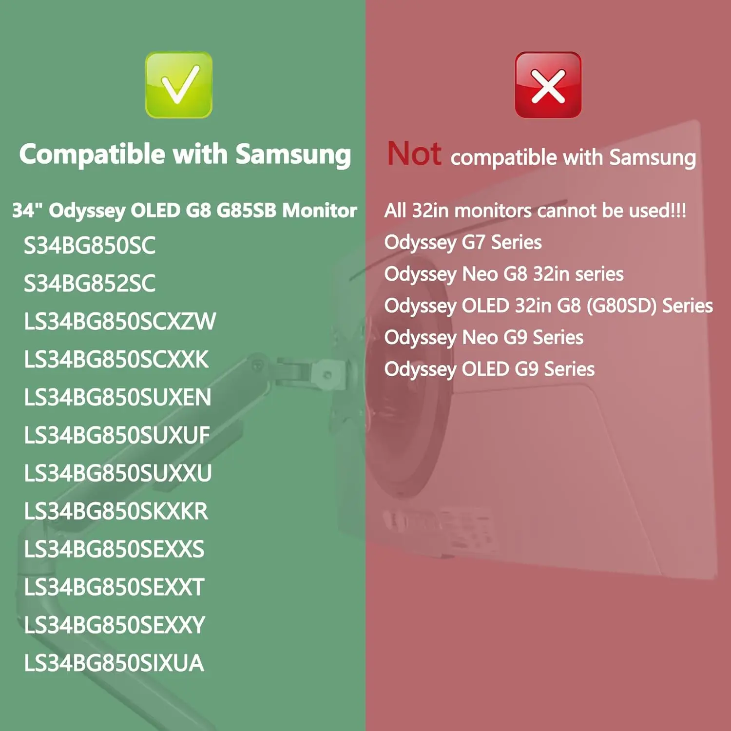 متوافق مع سامسونج جدار جبل vesa محول قوس أوديسي G8 34 "G85SB OLED مراقب ل LS34DG856SNXZA S34BG850SC S34BG852SC