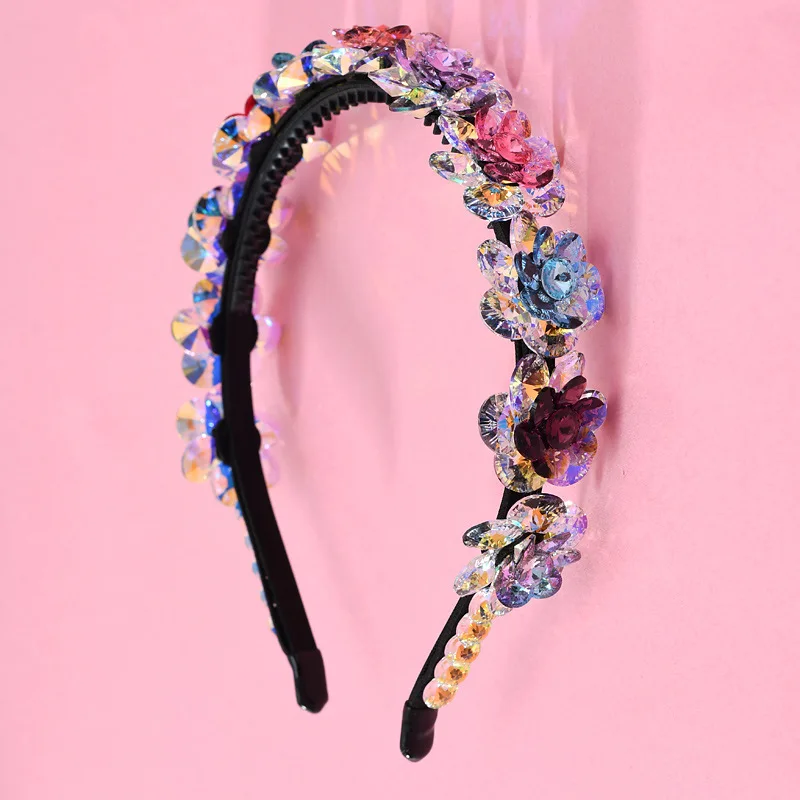 Diamonded wide hair hoop card hoop South Korea female joker temperament out pressure hair slippery