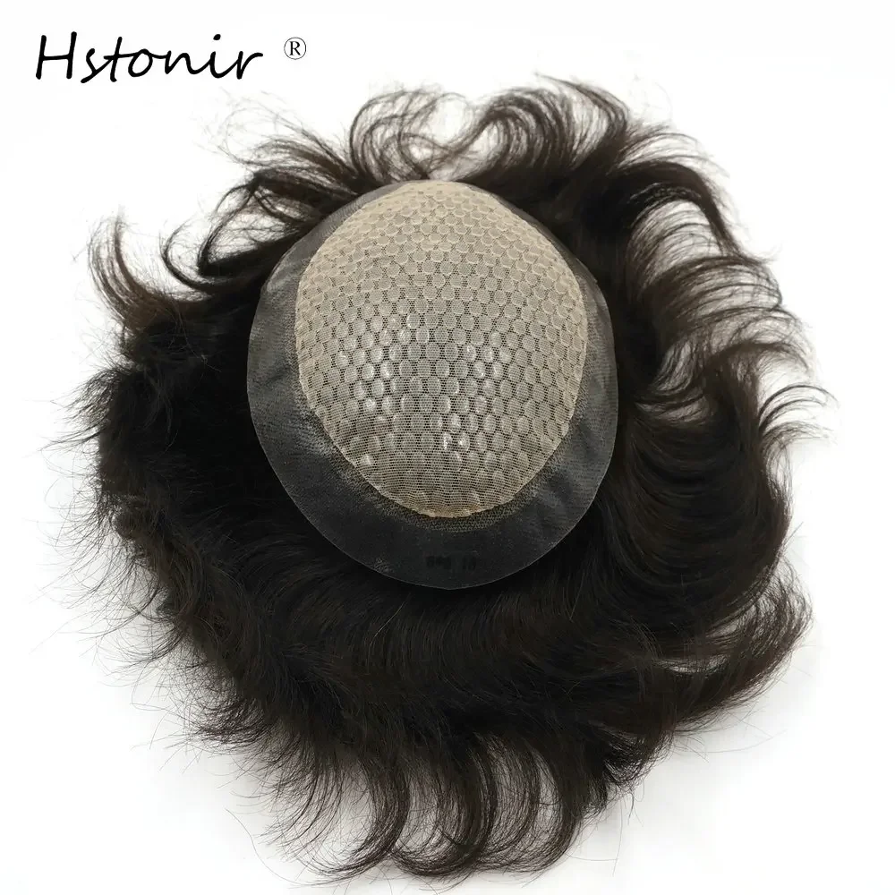 Hstonir 6x8 "سيليكون ناعم طبيعي أسود 1B نظام شعر ريمي هندي للرجال شعر مستعار دانتيل أمامي من البولي يوريثان شعر مستعار قصير شعر بشري H055