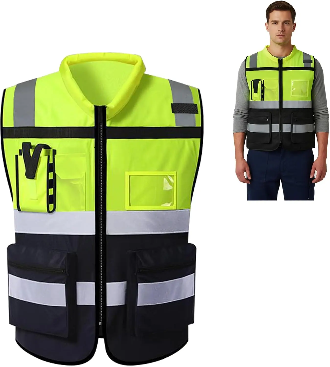Yellow Hi Vis Vests, Reflective Vest, Safety Jackets with 7 Pockets Zipper, ID Pocket, Executive Waistcoat Breathable