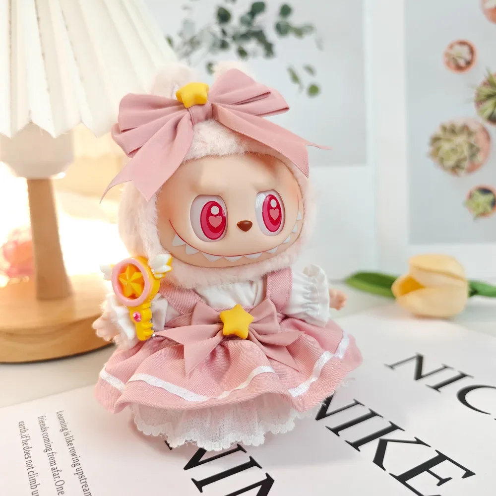 Ropa Labubu Doll Clothes Outfit Accessories For 17cm Labubu V1 V2 Pink Dress Set Doll Clothing Kid Toy Girl Gift