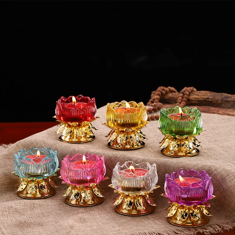 5pcs/lot Buddhist Temple High Foot Imitation Glass Alloy Lotus Candle Holder Wholesale Ghee Lotus Lamp Base