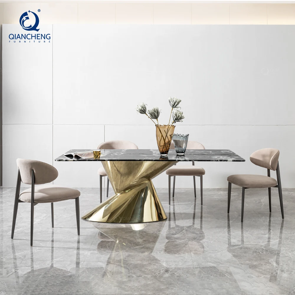 

Luxury Marble Dining Table Design Golden Color Modern Dining Table