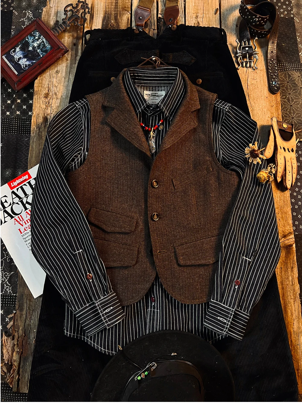 Men\'s Tweed Wool Vest Herringbone Slim Fit Italian Style Vintage Waistcoat