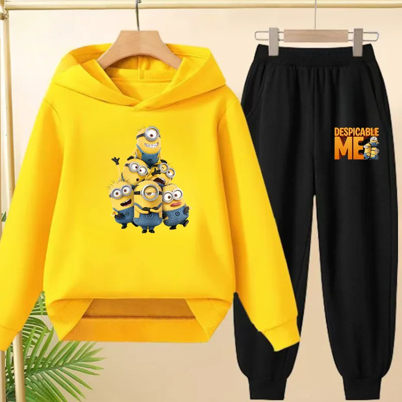 

Children's 3-12Yrs Hoodie Anime Funny Yellow Beans Print Charming Coat Sweatshirt+Pants 2P Boys Girls Trendy Clothes Leisure Set