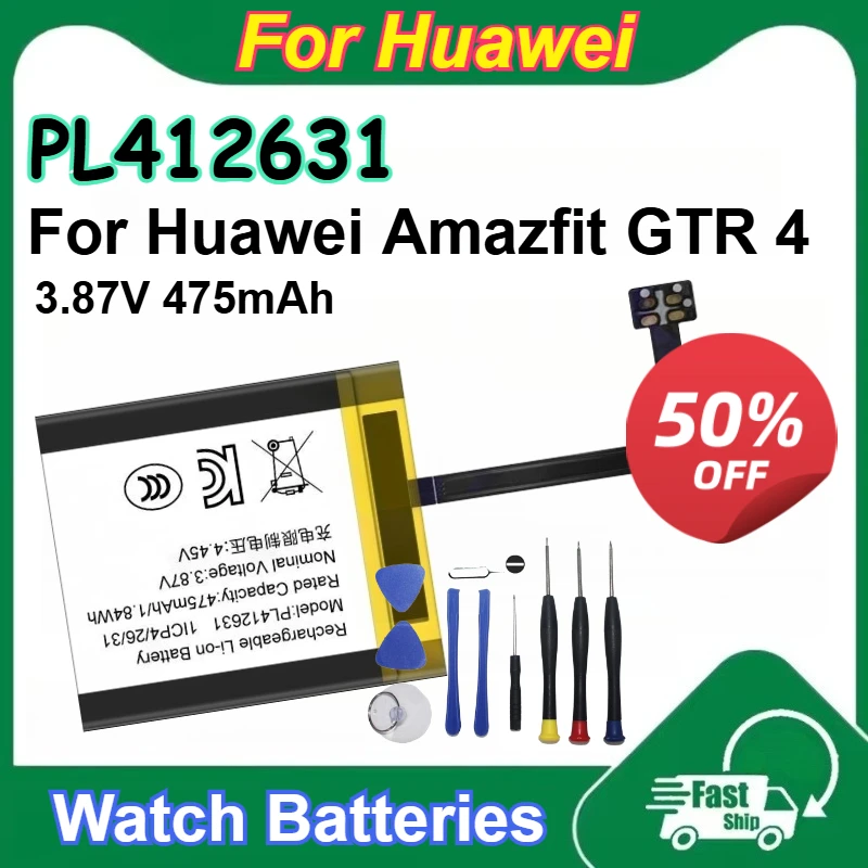 

PL412631 3.87V Rechargeable Lithium-ion Battery 475mAh Capacity for Huawei Amazfit GTR 4 Watch Batteries with Free Tools