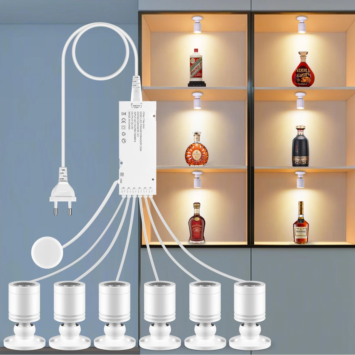Aluminum LED Spotlight Night Light 12V Can 45° Rotate Penetrable 20mm Wood Panel/Mirror Touch Dimmer Kitchen Wall Decor Lamp
