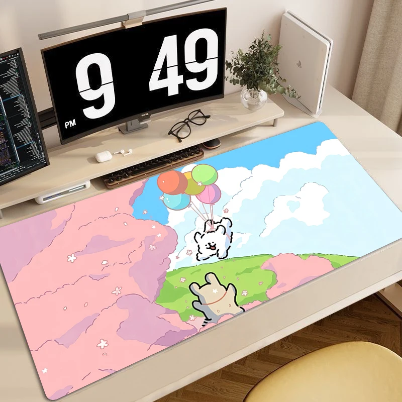 Computer Mouse Pad Cute Rabbit Large Gaming Mouse Mat Kawaii Rubber Mousepad Non-Slip Desk Mat Game HD Print Keyboard Pads