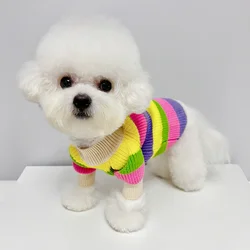 Dog Stripe Rainbow Clothes Autumn Wear Small Dog Maltese Yorkshire Bears Pet Cat Sweater Dog Clothes for Small Dogs