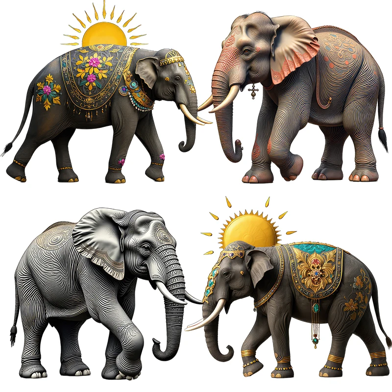 Three Ratels QO48 Southeast Asian Traditional lucky gorgeous elephant animal art wall stickers for home decoration shop decals