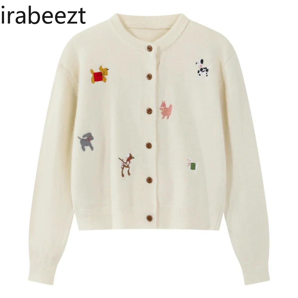 

Sweet Embroidery Crewneck Cardigan Long-sleeved Coat for Women 2024 Fall/winter New Casual Knitwear Knitted Cardigan