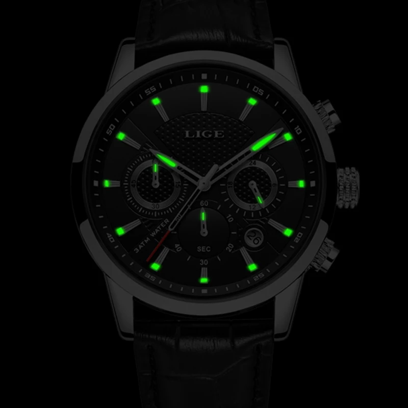 LIGE Brand Luxury Waterproof Watch For Men Fashion Business Men Watch Leather Military Sports Chronograph Quartz Wristwatches