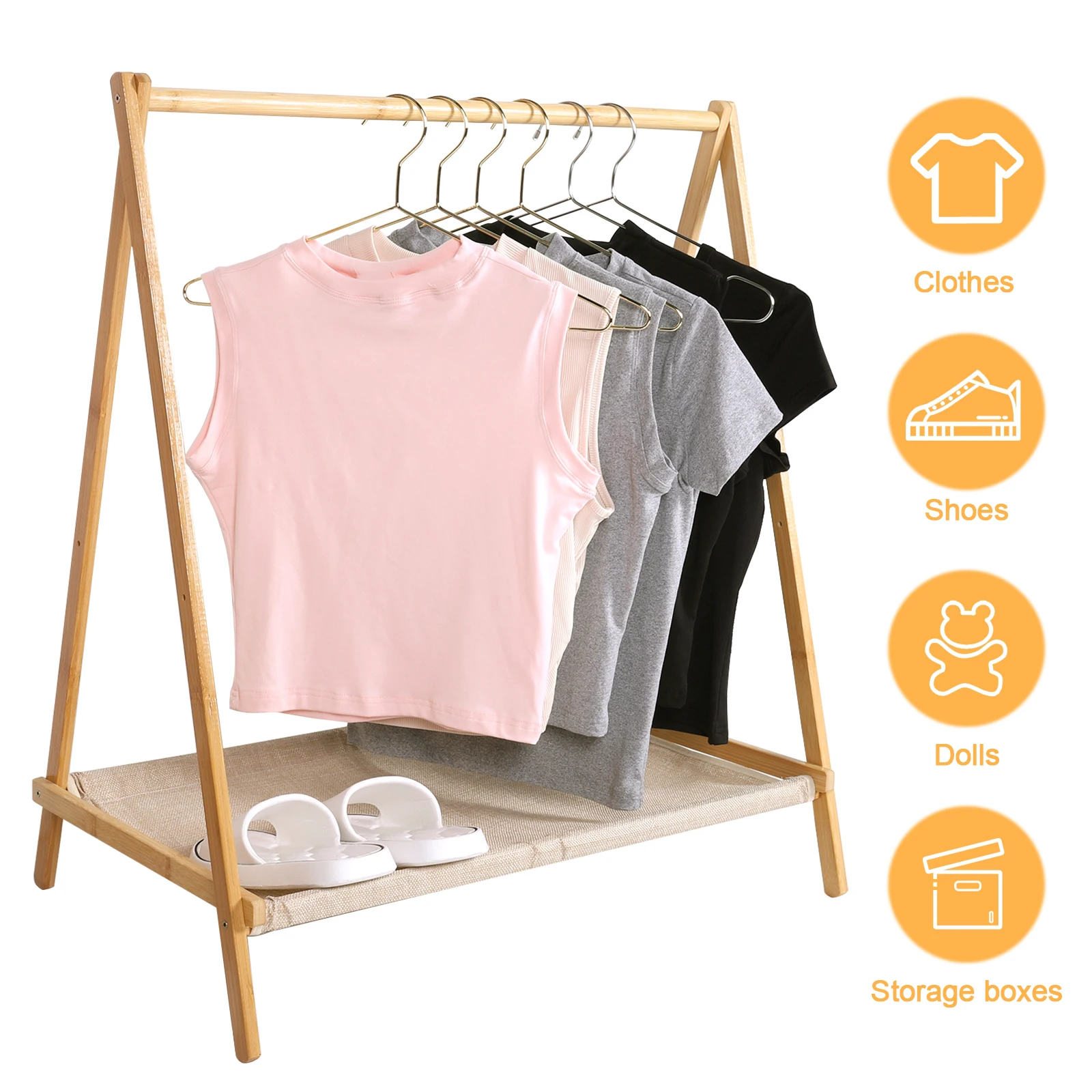 

Wood Clothes Rack Portable Wardrobe Storage Rack Clothing Storage Organizer Shelves for Hanging Clothes Coats Skirts Shoes Bags