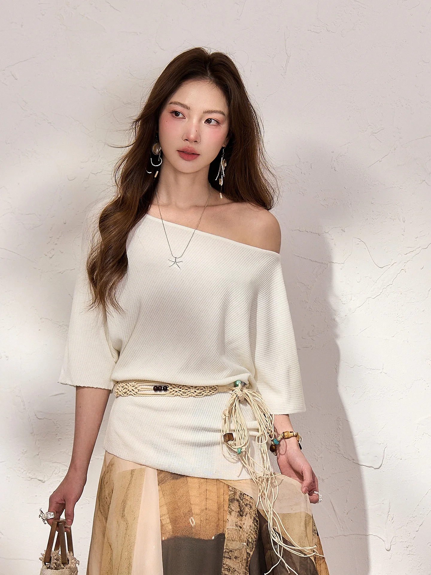 

Топ Lycheerose в богемном стиле с открытыми плечами, вязаный, свободного кроя, без рукавов, асимметричный, повседневный, из смесового хлопка и полиэстера