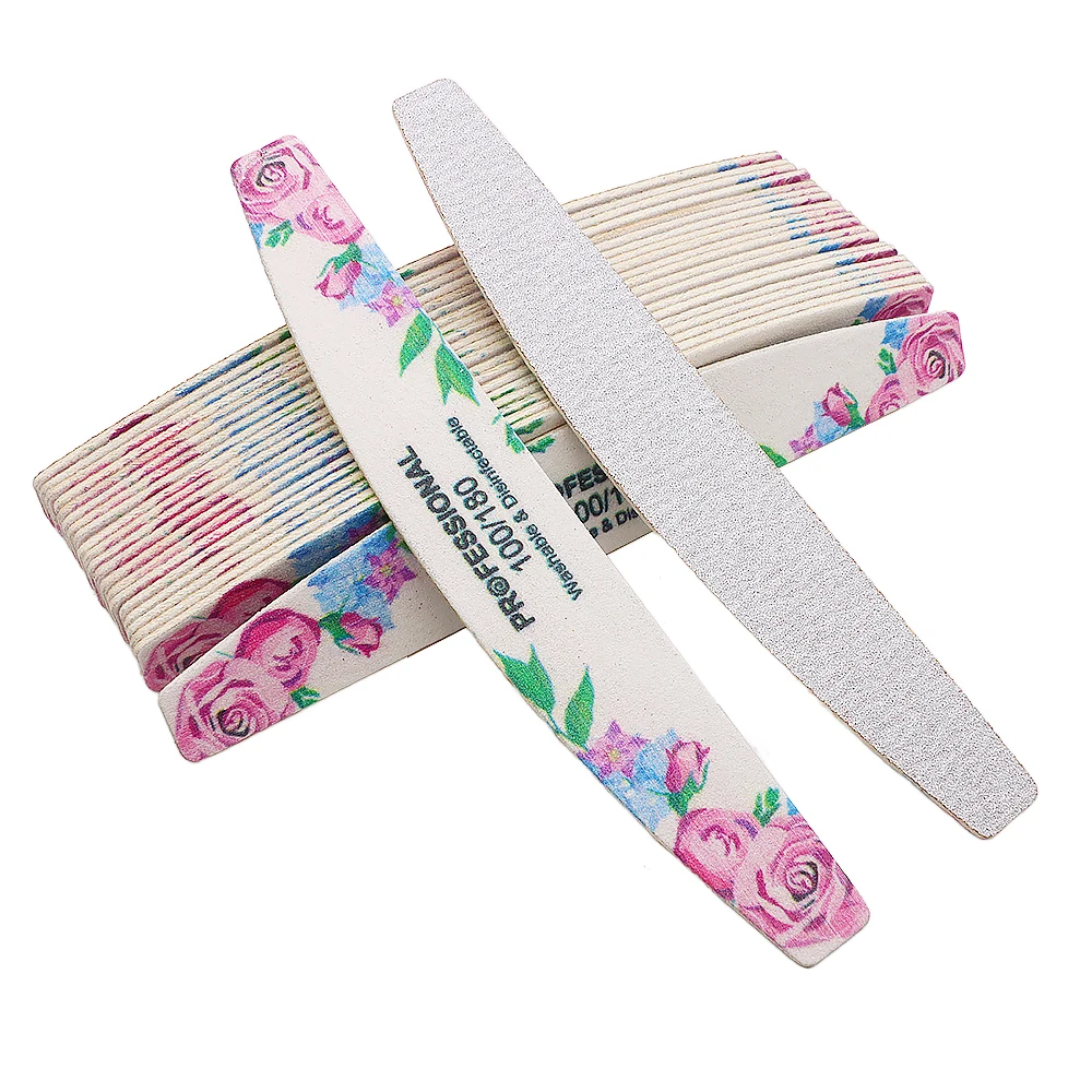 15/30 Pcs Wooden Nail Files Professional Nail Buffer 100/180 White Sandpaper Block Boat Gel Polishing Wood Sanding Nail Art File