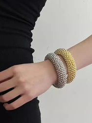 Vintage Irregular Lava Bead Metal Open Bracelets for Women European and American Personality Exaggerated Heavy Jewelry Gifts