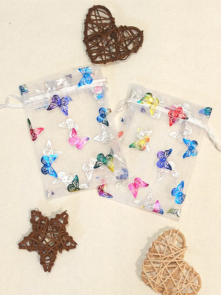 10/25/50 Stück Regenbogen Schmetterling Organza Schmuckbeutel 9x12 10x15cm Kordelzug Geschenktüte Hochzeit Party Weihnachten Süßigkeiten Schmuck Verpackung – Detail 3