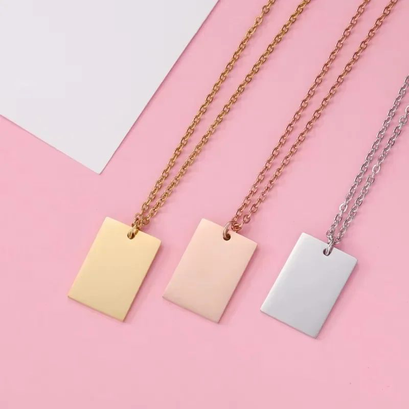 wholesale 10Pcs 2 Sizes Rectangle Pendant Necklace Stainless Steel Cable Chain Necklace For DIY Custom Name Logo Women's Jewelry