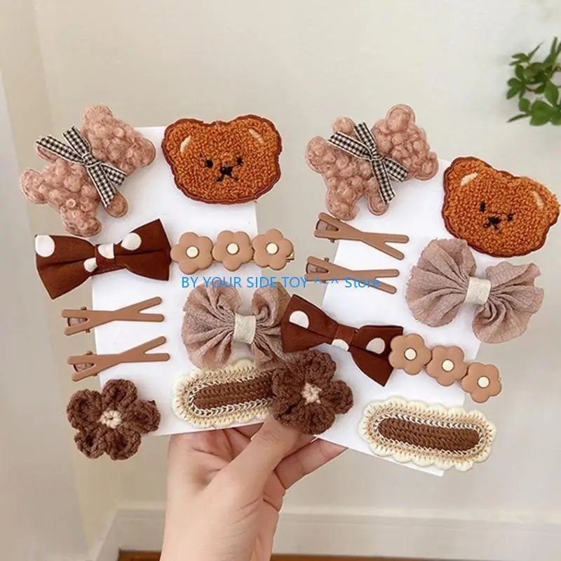 9pcs/set Girl Hair Clip Set Flower Hairpin Bear Hair Clip For Girl Bow Barrettes U6XE