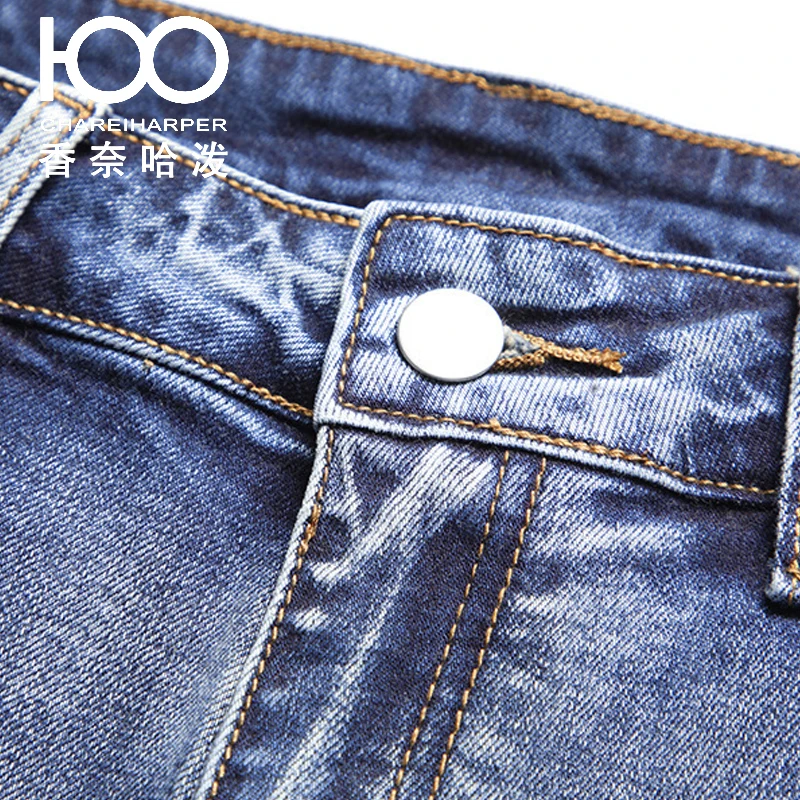 PW656  cheiharper 100 street style blue ripped jeans for men, slim fit and elastic denim pants with rhinestones