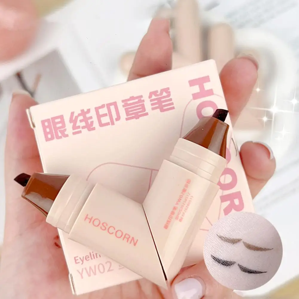 Waterproof Double-Wing Integrated Eyeliner Stamp Black Brown Eyeliner Wing Stencil Smudge-Proof Natural Seal Eyeliner Pen