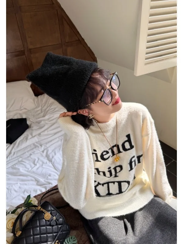 

Вязаный длинный свитер размера плюс Fatter INS Blogging Sle Design с эффектом похудения, женское верхнее пальто из полиэфирного волокна