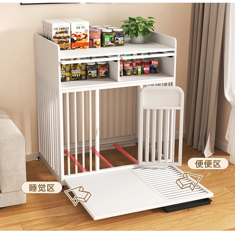 Luxury solid wood dog cage with locker toilet pet large, medium and small dog house indoor multi-functional dog villa