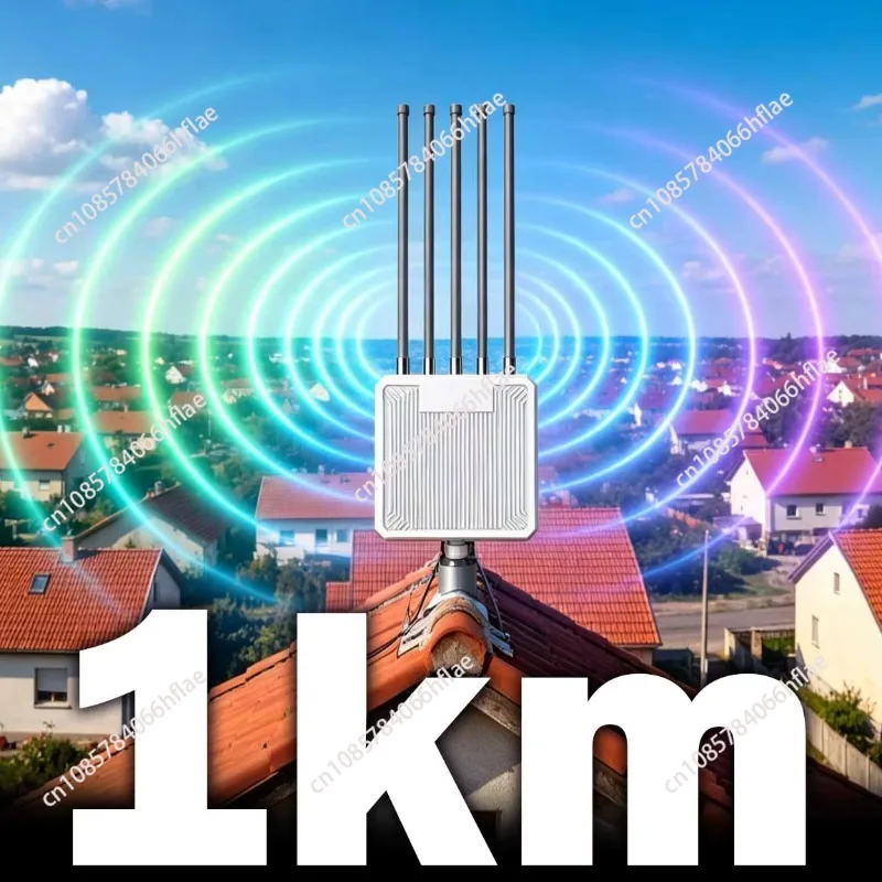 WiFi6 Outdoor AP IP67 3000Mbps 1KM Long Range CPE,5 Antennas,Mesh IPv6 Wireless Base Station Support 200+ Users