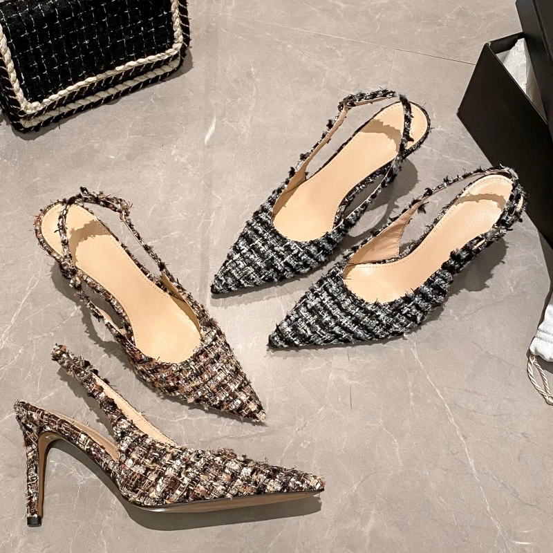 

New Spring and Summer Women's High-heeled Sandals Cross-strap Pointed High-heeled Single Shoes Closed-toe Stiletto Sandals