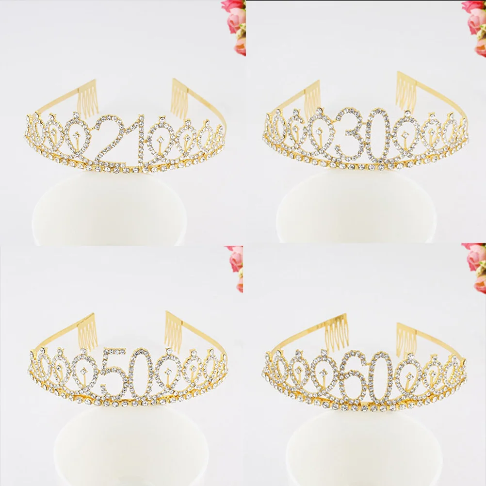 1 قطعة تاج عيد الميلاد سبيكة حجر الراين مشط الشعر رقم التاج ل 21st حفلة عيد ميلاد خطوبة أداة تصفيف الشعر الذهبي #1