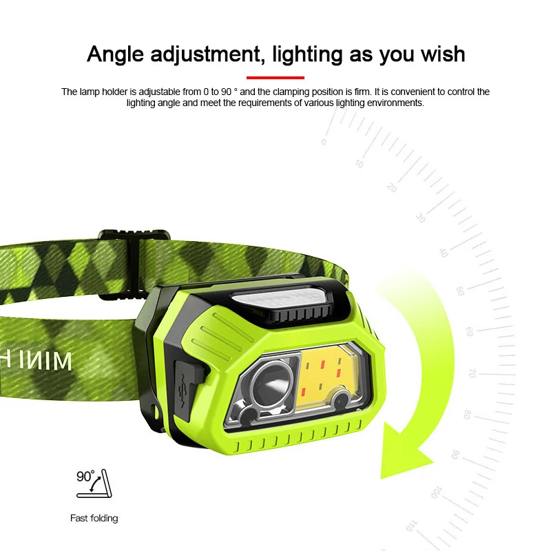 Mini linterna frontal Sense XPE + COB LED, luz roja y blanca para ciclismo, recargable por USB linterna de cabeza, linterna de Camping con batería integrada