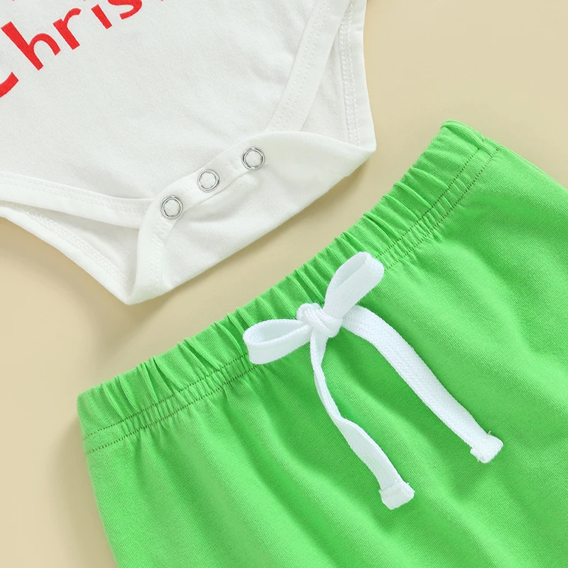 Toddler Girls 3-Piece Outfit Set with Long Sleeve Letter Print Romper Green Pants and Christmas Hat - Adorable Holiday