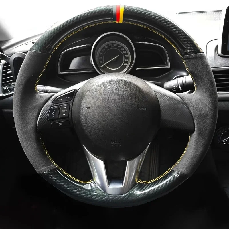 

DIY Black Suede Carbon fiber Car Steering Wheel Cover For Mazda CX-5 CX5 Atenza 2014 New Mazda 3 CX-3 2016 Scion iA 2016