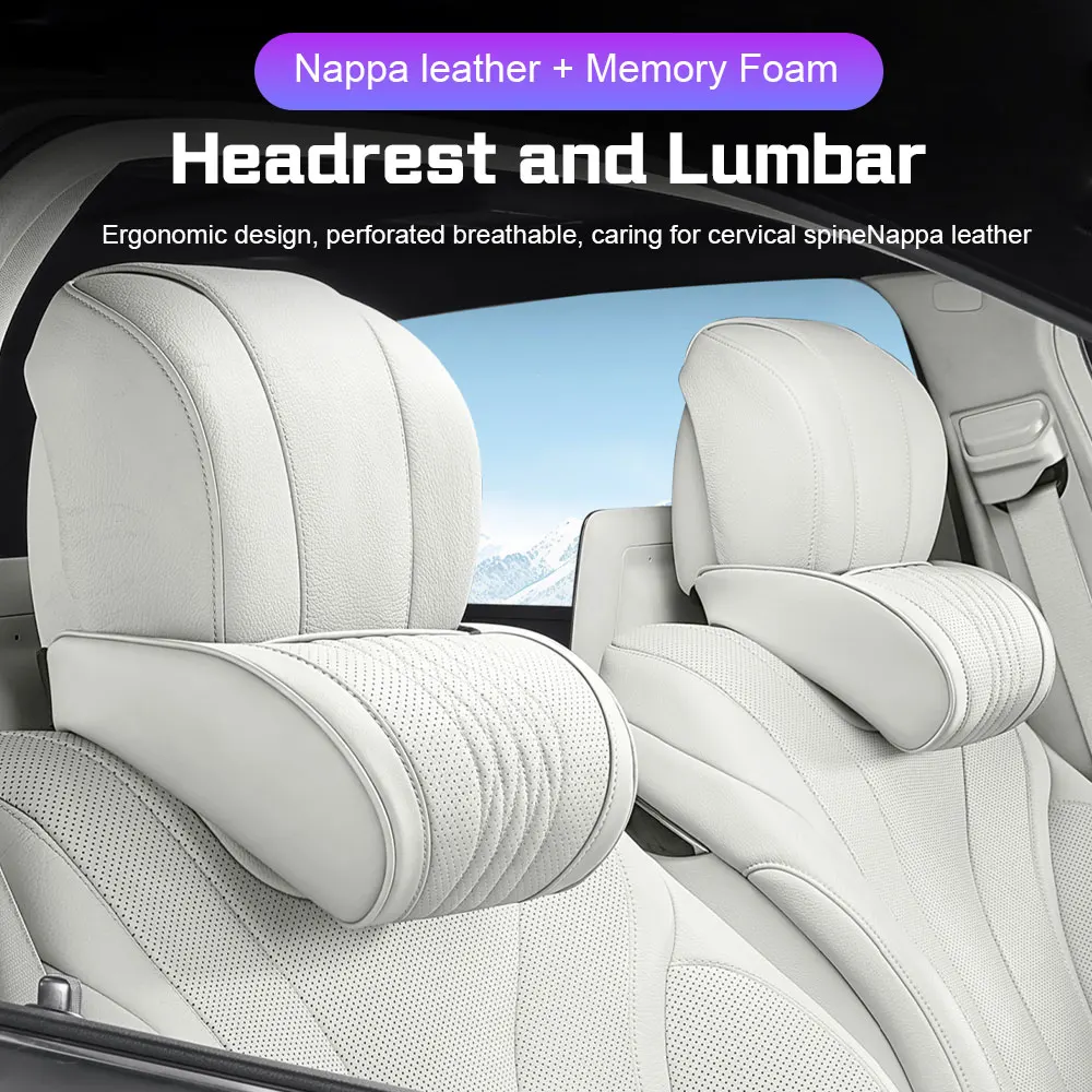 2026 For Volvo Polestar 1 Polestar 2 Polestar 3 4 5 6 Memory Foam Car Headrest Neck Pillow Lumbar Support Breathable Leather