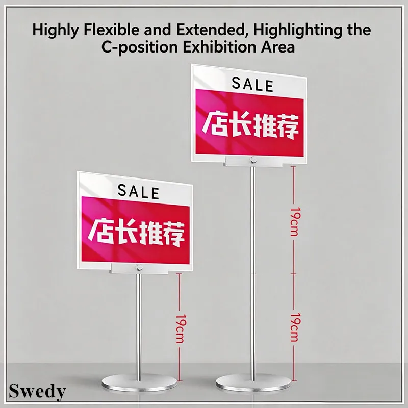 2 Pieces A4 Aluminum Table Acrylic Sign Holder Stand Adjustable Pole Fit 5mm KT Board Clip Advertising Poster Frame Display Rack