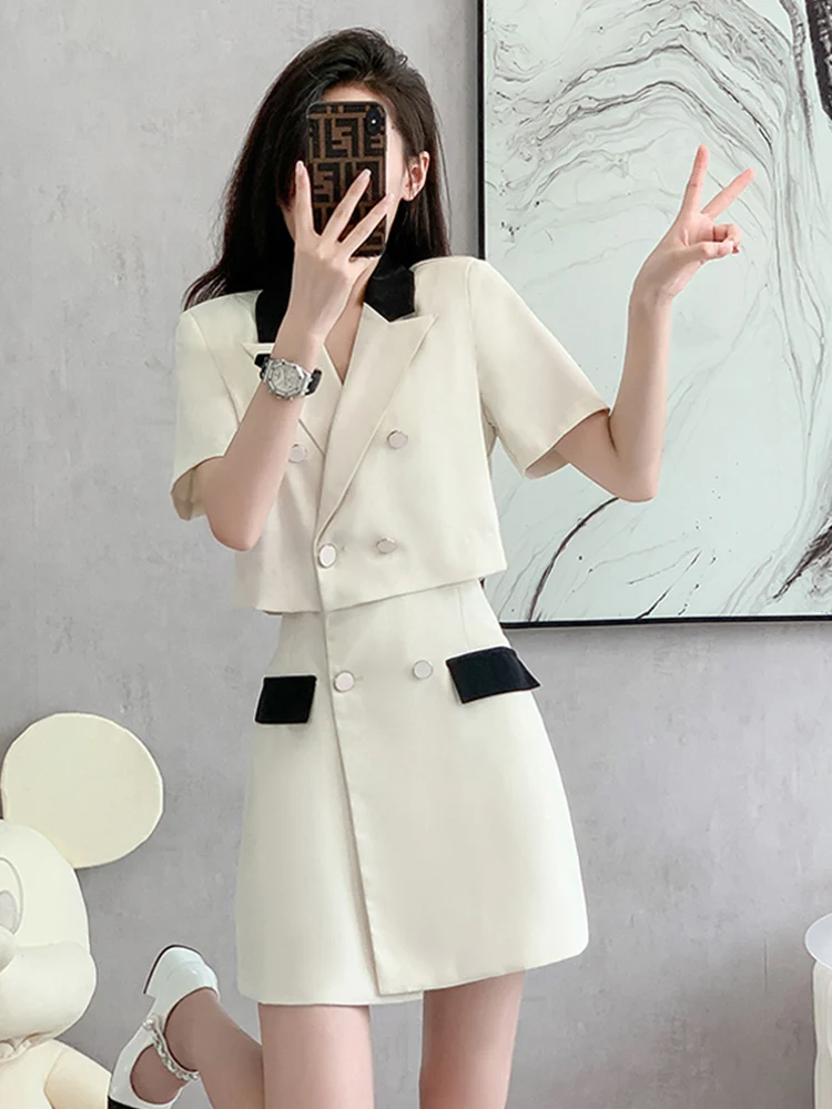 

UNXX Summer Chic Style Blazer Set for Women 2024 New Luxury Petite Elegant High-End Dress Two-Piece Set Female Office Lady Suit