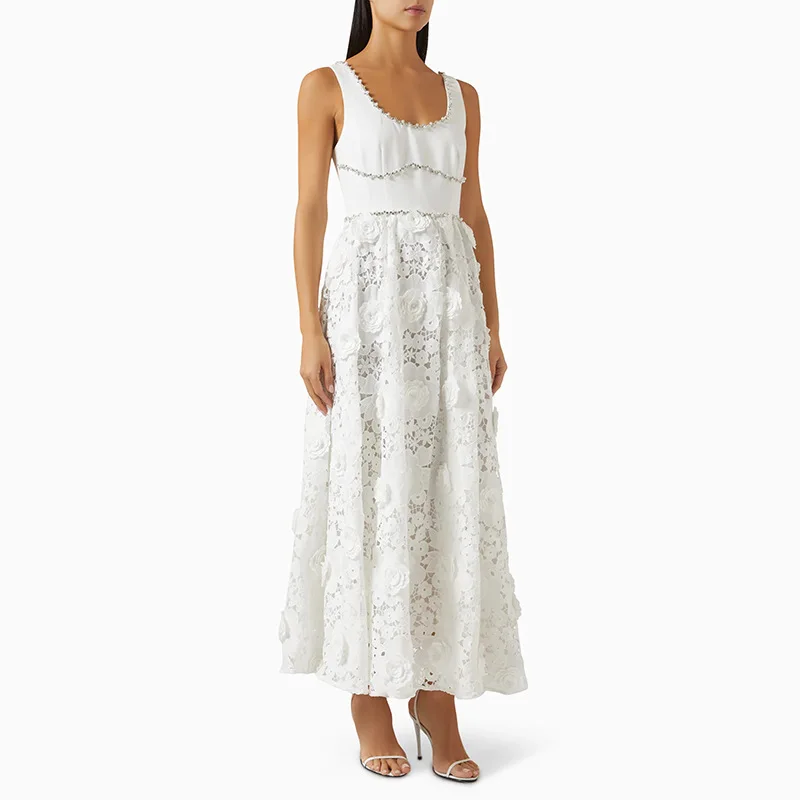 

Australian Show Solid Color Design Dress2025Summer New Embroidery Design High-Grade Sleeveless Dress Women