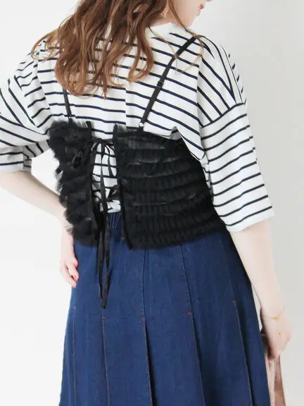 Japanische Nischenweste für Damen, elegant, Pilzrand, Schnürung, süß, niedlich, Netzweste, modisch, vielseitig, ärmellos, Sling-Top, gestapelt