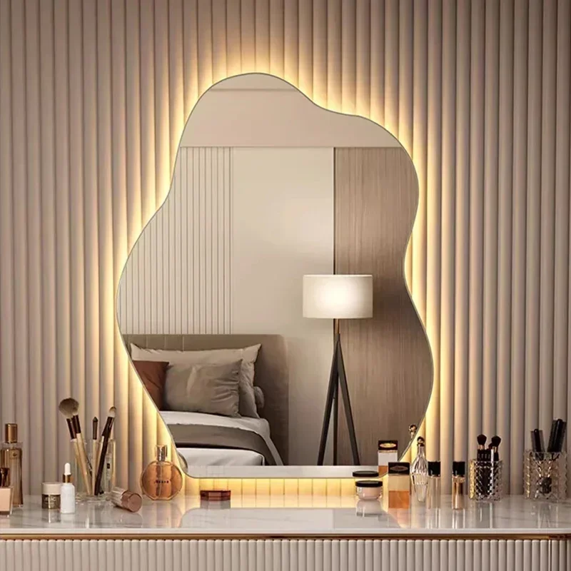 

Irregular LED Mirror Bathroom Wall Living Room Small Light Aesthetic Funky Mirror Portable Art Moon Spiegel Wand Home Products